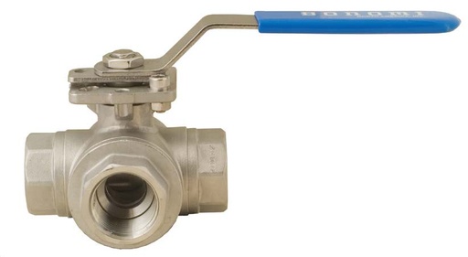 [956N-1/4"] BONOMI 1/4" NPT FULL PORT SS 3-WAY BALL VALVE W/ LOCKING HANDLE "T" PORT
