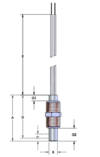[2167-3456] Watlow 1/4" FIREROD Cartridge Heater, 2-1/4" Len., 120V, 55W, Alloy 800 Sheath, 12" Fiberglass Lead, Swaged In Leads