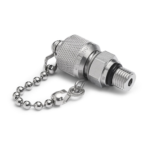 [QTFT-3SS0-LV] Ralston 3/8-24 Male SAE X Male Quick Test Outlet Connection, Low Volume, w/Cap & Chain, Stainless