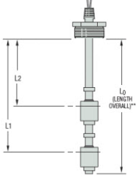 [W1128298] GEMS LS-800PVC Multipoint Switch, LS800PVC-3-SPST-100-GR1-2, L0 = 60", L1= 58" NC, L2= 36"NC