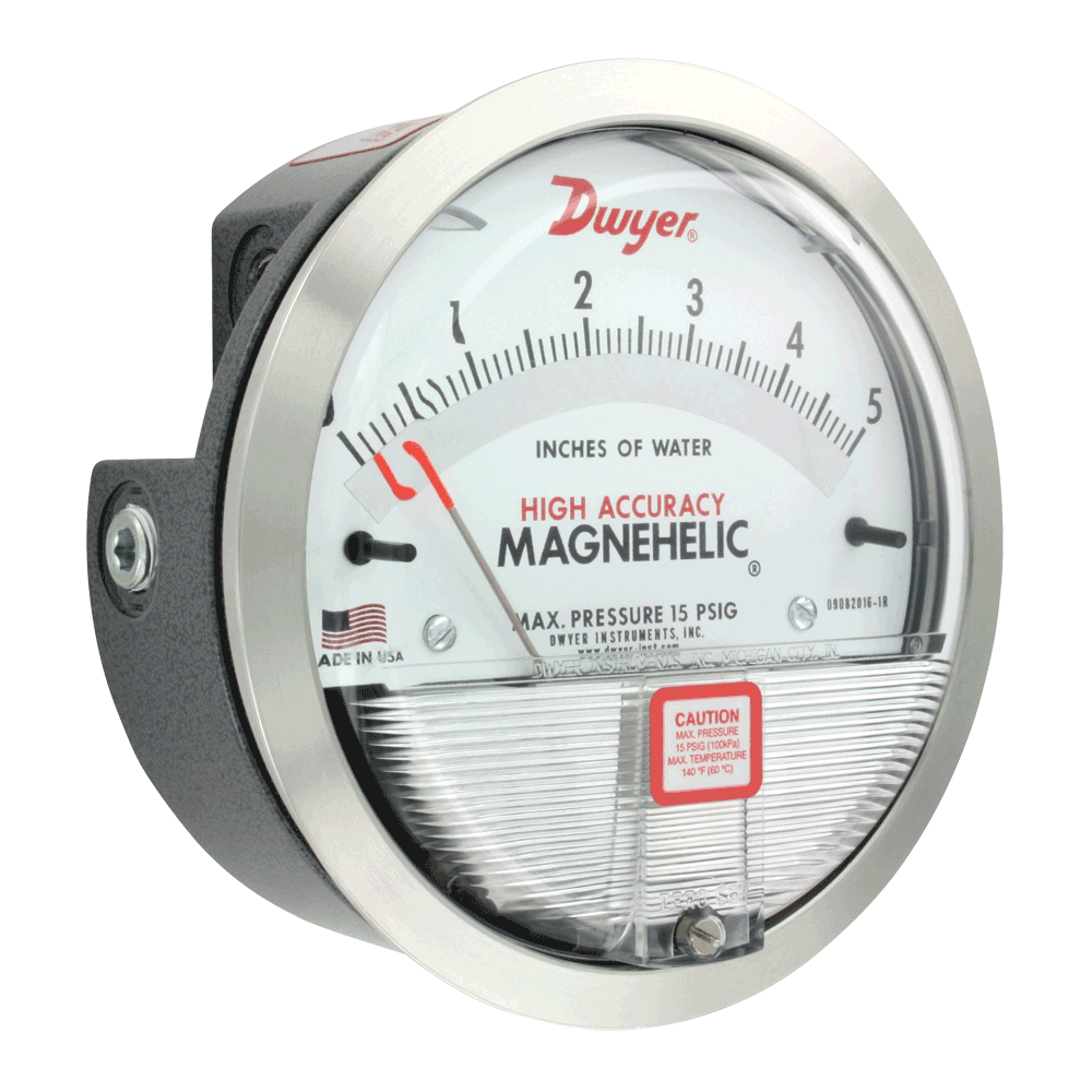 [2300-10MM] Magnehelic® Differential Pressure Gage, range 5-0-5mm w.c., minor divisions .20. Series 2000, Accurate within 2%