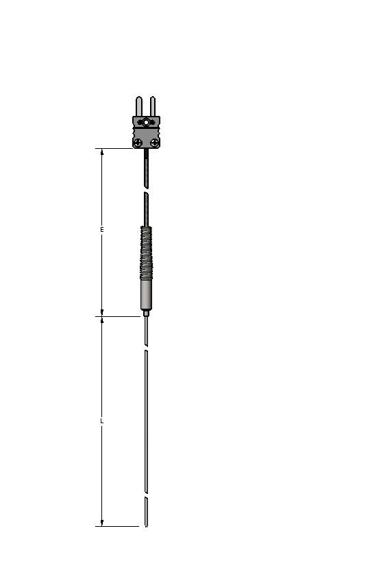 [2054-7672] AF Series Thermocouple, Type K, .040" Diameter x 46" Length Sheath, 12" Fiberglass Overbraid Leads w/ Standard Male Plug
