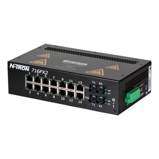 [716FX2-ST] NT-700 Series, 16-Port, N-Tron 716FX2 Managed Industrial Ethernet Switch, ST 2km