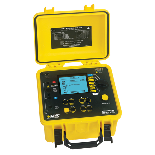 [2130.21] AEMC Megohmmeter Model 5060 (Digital, Analog Bargraph, Backlight, Alarm, Timer, 500V, 1000V, 2500V, 5000V, Auto DAR/PI/DD,USB cable, w/DataView® Software)