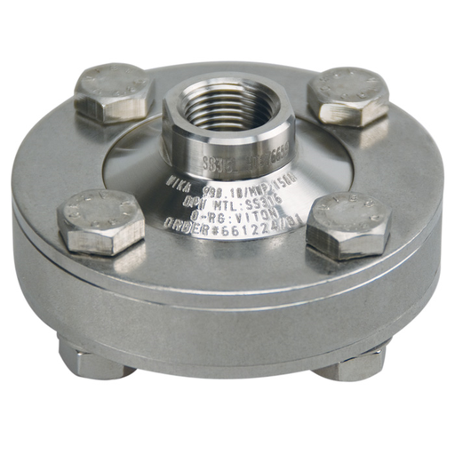 [50422146] L990.10 Diaphragm Seal, 1/2" x 1/2", Stainless Steel, Viton Gasket, 1500PSI, 1/8"NPTF Flushing Connection