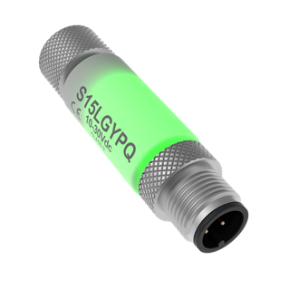 [809569] Banner S15L Series: 2-Color In-Line Sensor Status Indicator; Voltage: 10-30 V dc; Housing: Polyurethane; IP67; Input: PNP; Colors: Green Red; Male-Female 4-pin M12 Integral QD (S15LGRPQ)