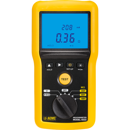 [2155.51] AEMC Megohmmeter Model 6522 (Digital w/Analog Bargraph, 250V, 500V, 1000V, Continuity, V) Replacement for Cat #2155.52