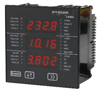 [INT-1630-M-5-M-010] CROMPTON INTEGRA DIGITAL METERING SYSTEM, 3 PHASE 4 WIRE, 240V-480V L-L, 140V-277V L-N, 5A CT OPERATED, 100-250VAC/VDC AUX, MODBUS COMMS