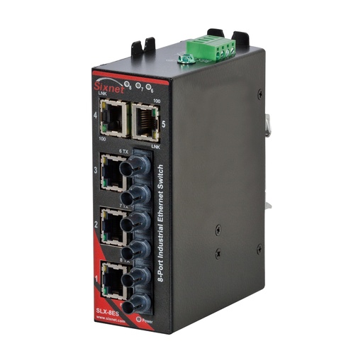 [SLX-8ES-6ST] SLX Series, 8-Port, Sixnet SLX-8ES Unmanaged Industrial Ethernet Switch, ST 4km