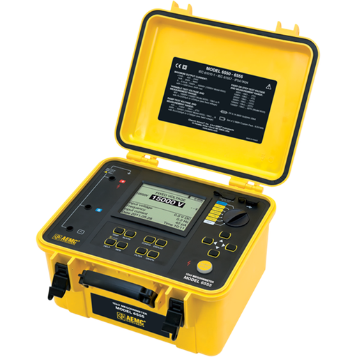 [2130.32] AEMC Megohmmeter Model 6555 (Graphical, Analog Bargraph, Backlight, Alarm, Timer, 500V, 1000V, 2500V, 5000V, 10kV, 15kV,Ramp, StepV, Variable, Auto DAR/PI/DD, USB, w/DataView® Software)