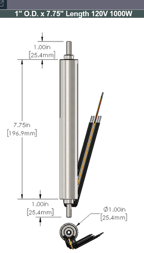 [FLC-10] Watlow Base Heater 1" O.D. x 7.75" Length 120V 1000W Watt Density (W/in^2) 100 Outlet Fitting 1/4" Straight Inlet Fitting 1/4" Straight Internal Baffle 316L Stainless Steel Power and T/C Length 12 inches minimum High Limit Sensor K Thermocouple (350 C Max Temp)