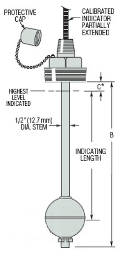 [W1128390] Gems SS DipTape, 42", 316SS Float, 2"NPT, TLU-72500-3-SS-SS-42