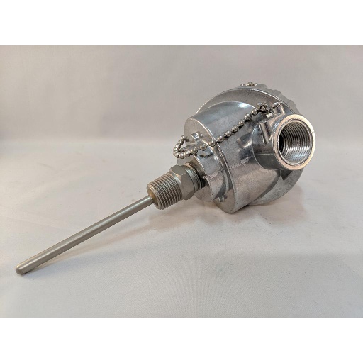 [RRJEF0A040BB000] Watlow RR Style RTD w/Double Fitting, Single 3-Wire, Cast Alum. Conn. Head, 1/4" OD, 4" SS Sheath, 1/2" NPT Fitting