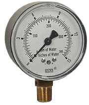 [76285717] Wika 611.10 Series Dry Capsule Pressure Gauge, 2.5" Dial, 0 to 15 in (mm.WC), 1/4 NPT Brass Lower Mount