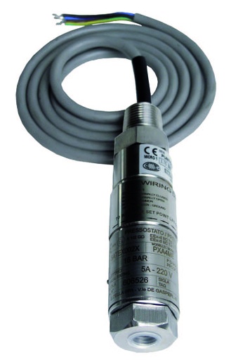 [52993874] Wika PXS4ME Mini Pressure Switch, 1.6 - 6 Bar Range, 1/4" NPT Internal Female - 1/2"-14 NPT External Male Process Threads, 5M Cable