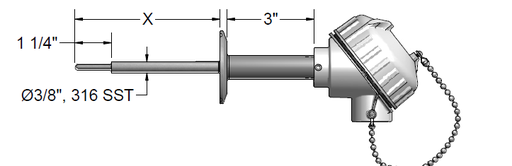 [R5T185L484-04-CIP-2-5-63] Pyromation CIP Sanitary-Connection RTD, Single 4-Wire, PP Head, 2" OD SS CIP Tri-Clamp