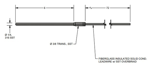 [J48U-004-00-8HN23-T3B180-2] PYROMATION TYPE J THERMOCOUPLE 4" LENGTH, 180" LEADS