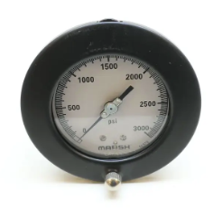 [H2082] Quality Gauge 3.5" 0-5000 PSI, Front Flanged, LBM, U-Clamp w/Hinged Ring, Copper Alloy Tube and Socket, 1/4" NPT