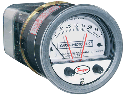 [43006-NIST-ST-TAMP] Capsu-Photohelic Pressure Switch/Gauge, 0-6"WC, Tamper proof Knobs W/ NIST Certification and SS Tag