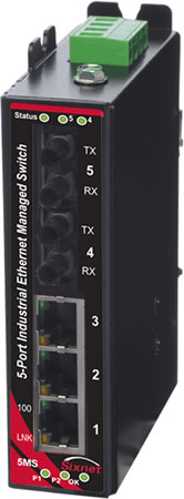 [SLX-5MS-4ST] SLX Series, 5-Port, Sixnet SLX-5MS Managed Industrial Ethernet Switch, ST 4km