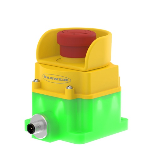 [811874] Banner Emergency Stop with ISD: Flush Mount 40 mm Push Button; Illuminated Color: Green/Red Flashing; 2 N.C. OSSD Safety Contacts, IP65; 8-pin M12 QD; ESC-1-YW Button Shroud Installed (SSA-EB1PLGRS1-0DED1Q8)