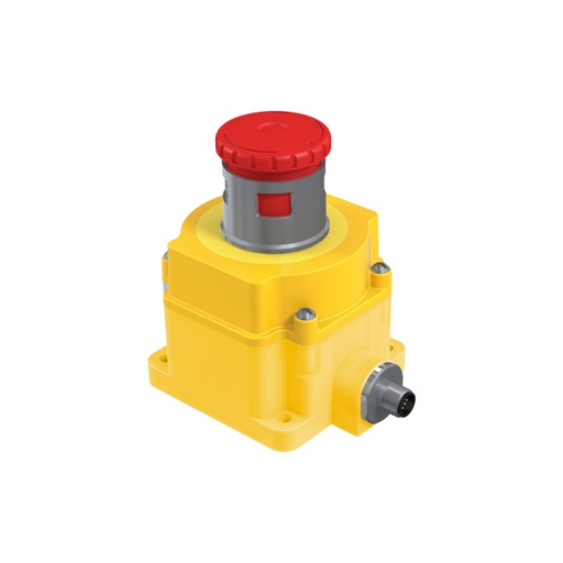 [87186] Banner Emergency Stop: Flush Mounting 44 MM Lockable Push Button; Environ. Rating: IP65; Lighted; Color: Yellow, Red Solid/Flashing; 2 N.C. Safety Contacts; 1 N.O. Aux Contact; 8-pin M12 Integral QD on Bottom of Unit (SSA-EB1MLYRP-12ED1Q8-87186)