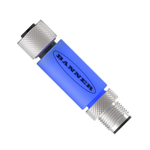 [812575] Banner TL15 Series: 1-Color In-Line Status Indicator Segment; Voltage: 12 or 24 V dc; Housing: PVC; IP67; Input: PNP; Colors: Blue, Pin 4; Male-Female 5-pin M12 Integral QD (TL15B4Q)
