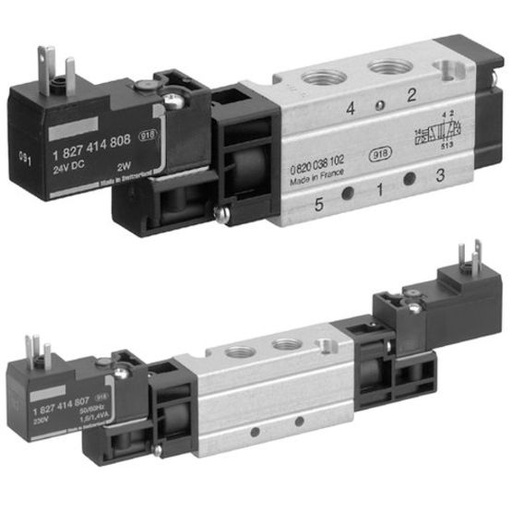 [0820038102] AVENTICS WV02 Series Directional Valve, 24 VAC, G 1/8 Pipe, Man. Override w/o Detent, 5/2