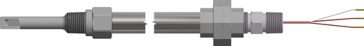 [R1T185H483-S4C0408-SL-8PU822] Pyromation Spring-Loaded RTD, Single 3-Wire, 1/4" OD x 4" Thermowell (SS, 1/2 NPT)