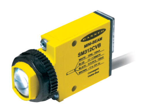 [55249] Banner MINI-BEAM UNIVERSAL: Visible Red 650 nm Convergent; Focal Point: 43 mm; Input: 24-240 V ac or dc; Output: SPDT Electromechanical Relay; 2 m (6.5 ft) Cable (SMU315CV2)