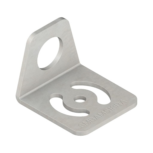 [73136] Banner Bracket: Right-Angle SMBAMS Series with; 18 mm hole for Mounting Sensors; Articulation Slots for 90-plus Degree Rotation; 12-ga. (2.6 mm) Cold-rolled Steel (SMBAMS18RA)