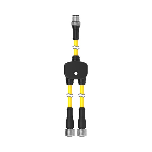 [73254] Banner M12 QD Splitter Cordset; 8-pin Male Straight Trunk; 4.6 m (15 ft); 8-pin Female Straight Branches (2); 0.3 m (1 ft); Black PUR Splitter Junction; Yellow PVC Cable Jacket (CSB-M12815M1281)
