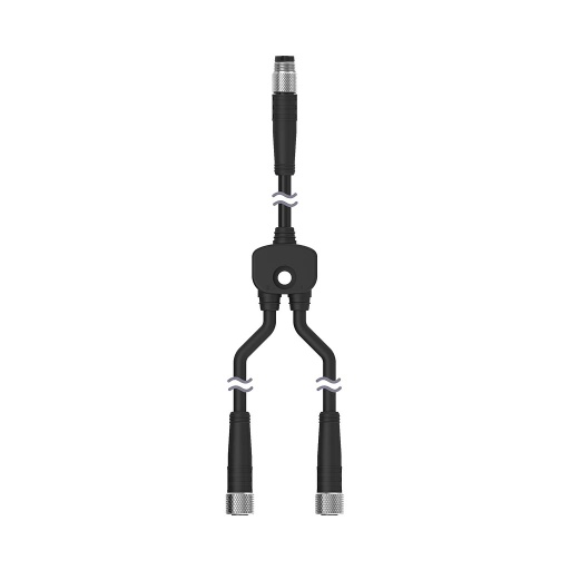 [77718] Banner Splitter M8M to M8F and M8F Connectors; 3-pin, Non-Shielded, IP68, AWG 24; Black PUR cord, Straight Connectors; Trunk: 0.2 m; Branches: 0.2 m (CSB-M831M831)