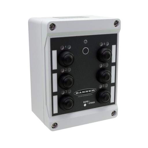 [800825] Banner Wireless Q120 Pendant Node 900 MHz; Integrated Battery and 10-30 V dc power terminals; Six Independently Controlled Push Button Inputs; Six sets of Green and Red LED Indicator Lights (DX80N9Q120BL-RG)