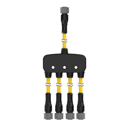 [804462] Banner SGS Safety Grid System, Accessory Muting; Connection Cable for T Configuration; M12 QD Splitter Cable; 4-pin Straight Female 0.3 m (1 ft) Trunk; Four Straight 4-pin Female Branches 0.3 m (1 ft); Black Jacket; Nickel-Plated Brass Coupling Nuts (SGSA-MCS-4)