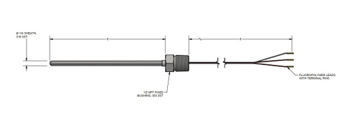 [J48U-003(1/4)-00-18HT-H1036-2] Pyromation 3 Wire RTD, 6 Inch