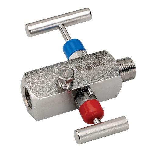 [2070-FFS] 2070 Series 2-Valve Block & Bleed, Hard Seat Needle Valve, 1/2" NPT, Female x Female, 316 SS, 0.187" Orifice 