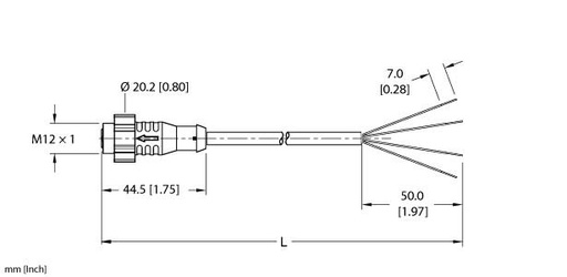 [UX19103] Turck Actuator and Sensor Cordset, Connection Cable (EKRT-A4.400-GC2K-2)