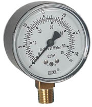 [76285682] Wika 611.10 Series Dry Capsule Pressure Gauge, 2.5" Dial, 2 to 32 oz/in2 (in.WC), 1/4 NPT Brass Lower Mount