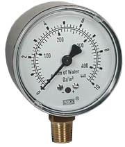 [76285952] Wika 611.10 Series Dry Capsule Pressure Gauge, 2.5" Dial, 0 to 10 oz/in2 (mm.WC), 1/4 NPT Brass Lower Mount