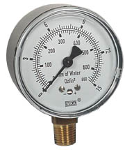 [76285681] Wika 611.10 Series Dry Capsule Pressure Gauge, 2.5" Dial, 0 to 15 oz/in2 (mm.WC), 1/4 NPT Brass Lower Mount