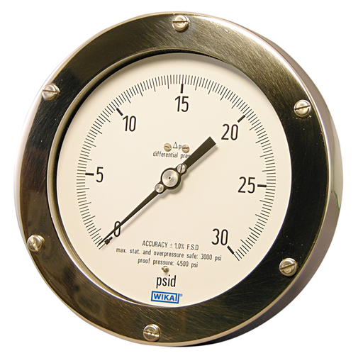 [4375926] Wika 732.25 Series Dry Differential Pressure Gauge, 6" Dial, 0 to 15 psid, 2x 1/4 NPTF SS Back Entry, NACE Sour Gas Service