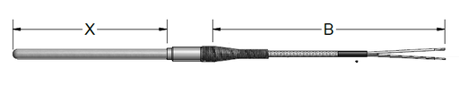 [K48G-002-00-16-F1600-2] PYROMATION Single Thermocouples Type K, Grounded, 2" Probe with 50FT Fiberglass Wire