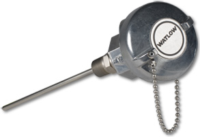[2295-6027] Watlow RR Style RTD w/Double Fitting, Single 3-Wire, Cast Iron Conn. Head, 1/4" OD, Spring Loaded, 3/4" NPT SS Thermowell (4" U-Length, 0.75" Lag)