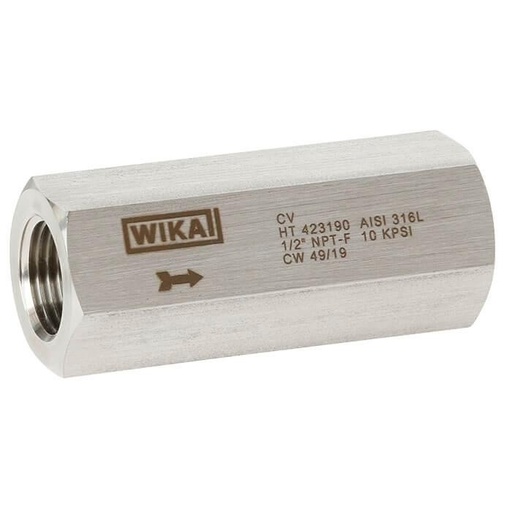 [68187866] Wika CV Series Piston Check Valve, 316/316L SS, 3/4" NPTF to 1/2" NPTF, 10000 psi