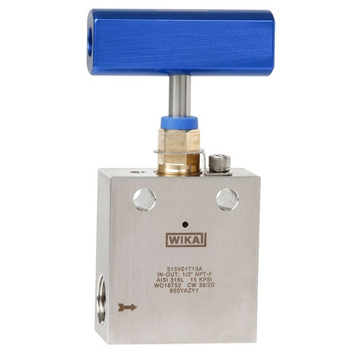 [81643021] Wika HPNV Series High Pressure Needle Valve, 316L SS, 1/2" NPTF to 1/2" NPTF, 15000 psi Pressure Rating