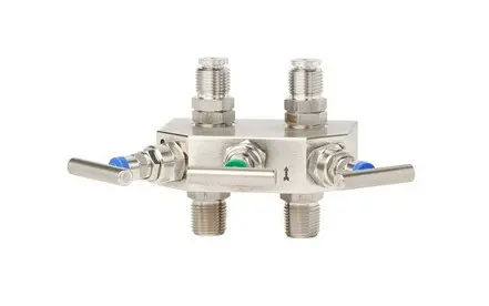 [81640625] Wika IV319 Series IV319 Series Standard C-2-C, Angled, Remote-Mount Valve Manifold, 316/316L SS, 1/2" NPTF to 1/2" NPTF, 6000 psi