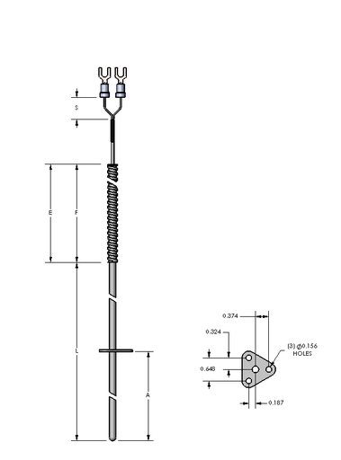 [2207-3117] Watlow Rtd Rw Style, 1/4" 316SS Tube, Single Element, 72" Fiberglass Extension Wire