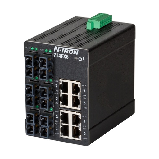 [714FXE6-SC-80] NT-700 Series, 14-Port, N-Tron 714FX6 Managed Industrial Ethernet Switch, SC 80km