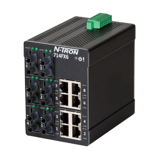[714FXE6-ST-80] NT-700 Series, 14-Port, N-Tron 714FX6 Managed Industrial Ethernet Switch, ST 80km